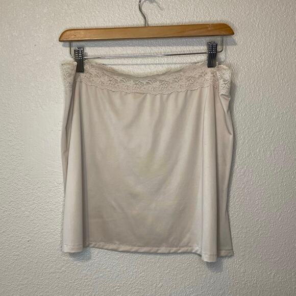Vanity Fair Tan Floral Lace Waist Band Mini 16”Classic Slip Skirt Size Large - Picture 4 of 10